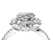 Floral Halo Engagement Ring Setting for Heart-Shaped Center with Pave Accents and Prong Head in Sterling Silver