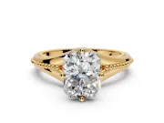 Solitaire Engagement Ring Setting for Radiant Cut Center with Milgrain Cathedral Band and Prong Head in Yellow Gold