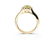 Halo Engagement Ring Setting for Fancy Yellow Oval Center with Pave Accents, Heart Basket and Prong Head in Yellow Gold