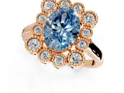 Cluster Halo Engagement Ring Setting for Fancy Blue Oval Center with Milgrain Bezel Accents and Prong Head in Rose Gold