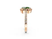 Halo Engagement Ring Setting for Fancy Green Pear-Shaped Center with Inner Milgrain Border and Prong Head in Rose Gold