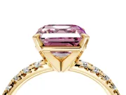 Solitaire Engagement Ring Setting for Fancy Pink Asscher Cut Center with Large Accents and Prong Head in Yellow Gold