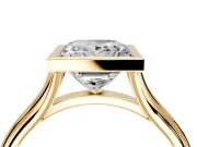 Solitaire Engagement Ring Setting for Princess Cut Center with V Split Shank and Bezel Head in Yellow Gold