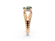 Halo Engagement Ring Setting for Fancy Green Heart-Shaped Center with Rope Twist Split Shank and Prong Head in Rose Gold