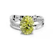 Solitaire Engagement Ring Setting for Fancy Yellow Oval Center with Pave and Plain Crossover Band and Prong Head in Sterling Silver