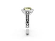 Milgrain Halo Engagement Ring Setting for Fancy Yellow Radiant Cut Center with Pave Band and Prong Head in Sterling Silver