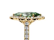 Halo Engagement Ring Setting for Fancy Green Marquise Center with Raised Halo, Pave Band and Prong Head in Yellow Gold