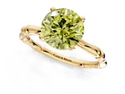 Solitaire Engagement Ring Setting for Fancy Yellow Round Cut Center with Bamboo Band and Prong Head in Yellow Gold