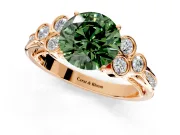 Cluster Engagement Ring Setting for Fancy Green Round Cut Center with Bezel Accent Clusters and Prong Head in Rose Gold