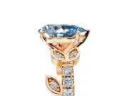 Leaf Motif Engagement Ring Setting for Fancy Blue Pear-Shaped Center with Pave Band and Prong Head in Rose Gold