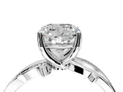 Solitaire Engagement Ring Setting for Cushion Cut Center with Pave and Plain Crossover Band and Prong Head in White Gold