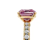 Solitaire Engagement Ring Setting for Fancy Pink Asscher Cut Center with Single Row Accent Band and Prong Head in Yellow Gold