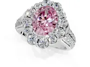 Large Accent Halo Engagement Ring Setting for Fancy Pink Oval Center with Pave Split Shank and Prong Head in Sterling Silver
