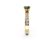Solitaire Engagement Ring Setting for Fancy Green Cushion Cut Center with Channel-Set Accents and Prong Head in Yellow Gold