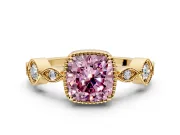 Vintage Station Engagement Ring Setting for Fancy Pink Cushion Cut Center with Accents and Prong Head in Yellow Gold