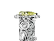 Milgrain Halo Engagement Ring Setting for Fancy Yellow Pear-Shaped Center with Shoulder Bezels and Prong Head in White Gold
