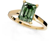 Solitaire Engagement Ring Setting for Fancy Green Emerald Cut Center with Tapered Shoulders and Prong Head in Yellow Gold
