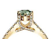 Solitaire Engagement Ring Setting for Fancy Green Pear-Shaped Center with Widening Pave Band and Claw Prong Head in Yellow Gold