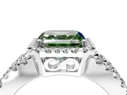 Halo Engagement Ring Setting for Fancy Green Asscher Cut Center with Wide-Open Pave Split Shank and Prong Head in Platinum