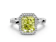 Halo Engagement Ring Setting for Fancy Yellow Radiant Cut Center with Pave and Plain Twist Band and Prong Head in Sterling Silver