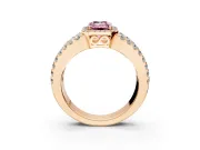 Halo Engagement Ring Setting for Fancy Pink Emerald Cut Center with Wide-Open Pave Split Shank and Prong Head in Rose Gold
