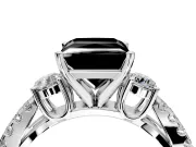3 Stone Engagement Ring Setting for Fancy Black Princess Cut Center with Pave Split Shank and Prong Head in Sterling Silver