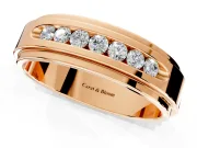Round Cut Lab-Grown Diamond 7 Stone Channel Men's Wedding Band with Grooved Borders in Rose Gold