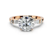 Bar-Set Engagement Ring Setting for Round Cut Center with Tapered Baguette Accents and Prong Head in Rose Gold