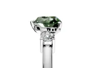 3 Stone Engagement Ring Setting for Fancy Green Heart-Shaped Center with Wide Plain Band and Prong Head in Sterling Silver