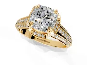 Solitaire Engagement Ring Setting for Cushion Cut Center with Accented Split Shank and Prong Head in Yellow Gold