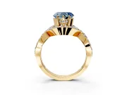Halo Engagement Ring Setting for Fancy Blue Heart-Shaped Center with Pave Infinity Twist Band and Prong Head in Yellow Gold