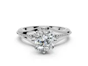 Solitaire Engagement Ring Setting for Cushion Cut Center with Milgrain Cathedral Band and Prong Head in Platinum