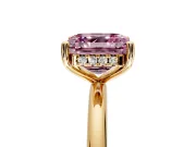 Hidden Halo Engagement Ring Setting for Fancy Pink Asscher Cut Center with Thin Round-Wire Band and Prong Head in Yellow Gold