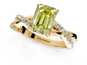 Crossover Engagement Ring Setting for Fancy Yellow Emerald Cut Center with Pave and Plain Strands and Prong Head in Yellow Gold