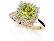 Starburst Halo Engagement Ring Setting for Fancy Yellow Cushion Cut Center with Thin Round-Wire Band and Prong Head in Rose Gold