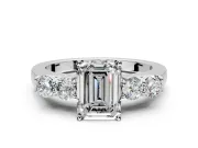 5 Stone Engagement Ring Setting for Emerald Cut Center with Equal Close-Set Accents and Prong Head in White Gold