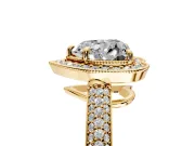 Milgrain Halo Engagement Ring Setting for Heart-Shaped Center with Three-Sided Pave Band and Prong Head in Yellow Gold