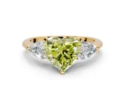 3 Stone Engagement Ring Setting for Fancy Yellow Heart-Shaped Center with Large Pear-Shaped Accents and Prong Head in Yellow Gold