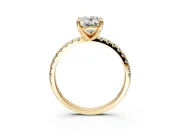 Solitaire Engagement Ring Setting for Oval Center with Fine Pave Narrow Band and Prong Head in Yellow Gold