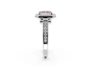Halo Engagement Ring Setting for Fancy Pink Radiant Cut Center with Outer Bezel Rim, Pave Band and Prong Head in Sterling Silver