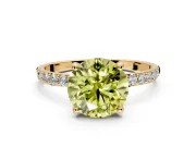 Solitaire Engagement Ring Setting for Fancy Yellow Round Cut Center with Pave Accents and Prong Head in Yellow Gold