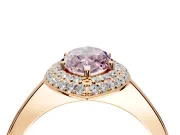 Halo Engagement Ring Setting for Fancy Pink Marquise Center with Plain Tapered Band and Prong Head in Rose Gold