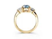 3 Stone Engagement Ring Setting for Fancy Blue Oval Center with Matching Side Accents and Prong Head in Yellow Gold