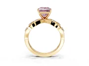 Solitaire Engagement Ring Setting for Fancy Pink Princess Cut Center with Criss-Cross Accent Band and Prong Head in Yellow Gold