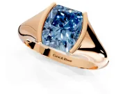 Tension Engagement Ring Setting for Fancy Blue Radiant Cut Center with Wide Tapered Band and Tension Head in Rose Gold