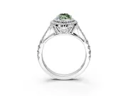 Double Halo Engagement Ring Setting for Fancy Green Marquise Center with Narrow Pave Split Shank and Prong Head in White Gold