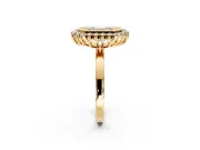 Halo Engagement Ring Setting for Emerald Cut Center with Milgrain Bezel Rim, Plain Band and Prong Head in Yellow Gold