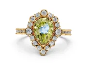 Milgrain Halo Engagement Ring Setting for Fancy Yellow Pear-Shaped Center with Bezel Point Accents and Prong Head in Yellow Gold