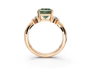 Solitaire Engagement Ring Setting for Fancy Green Princess Cut Center with Grooved Bar Accent Band and Prong Head in Rose Gold