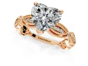 Solitaire Engagement Ring Setting for Heart-Shaped Center with Marquise Panel Band and Prong Head in Rose Gold